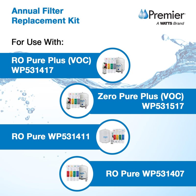 Watts Premier Annual RO Pure Plus 5-Pack Filtration Kit for 4 Stage Pure Plus/Zero Pure Plus Reverse Osmosis System, Push Button Water Filter Replacement, 2 Sediment Filters, 2 Carbon Pre-Filters, VOC - Image 3